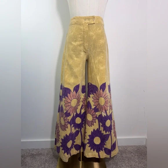 VINTAGE RARE 60s Flower Child hippie bell bottom JEANS - Picture 1 of 10
